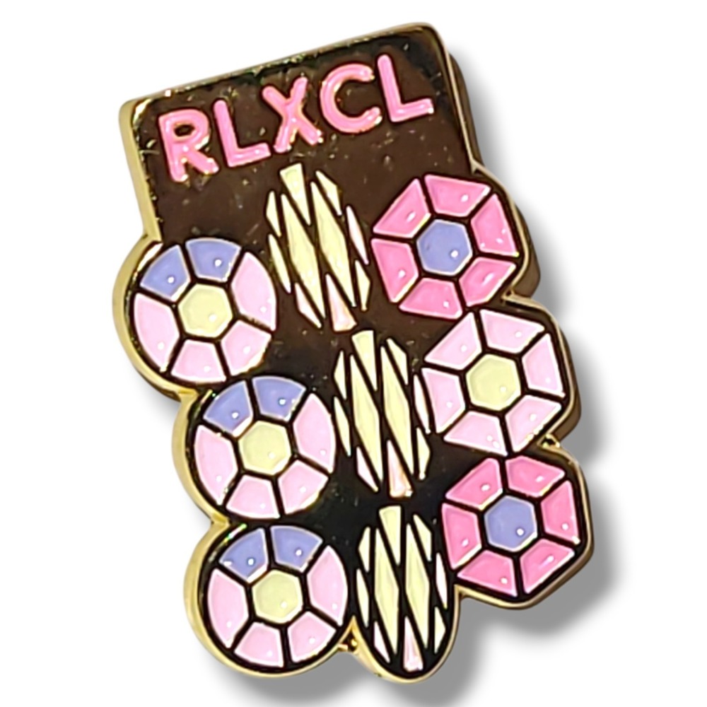RLXCL Enamel Pin Geometric Pastel Glitter Pink Blue Gold Tone Lapel‎ Badge